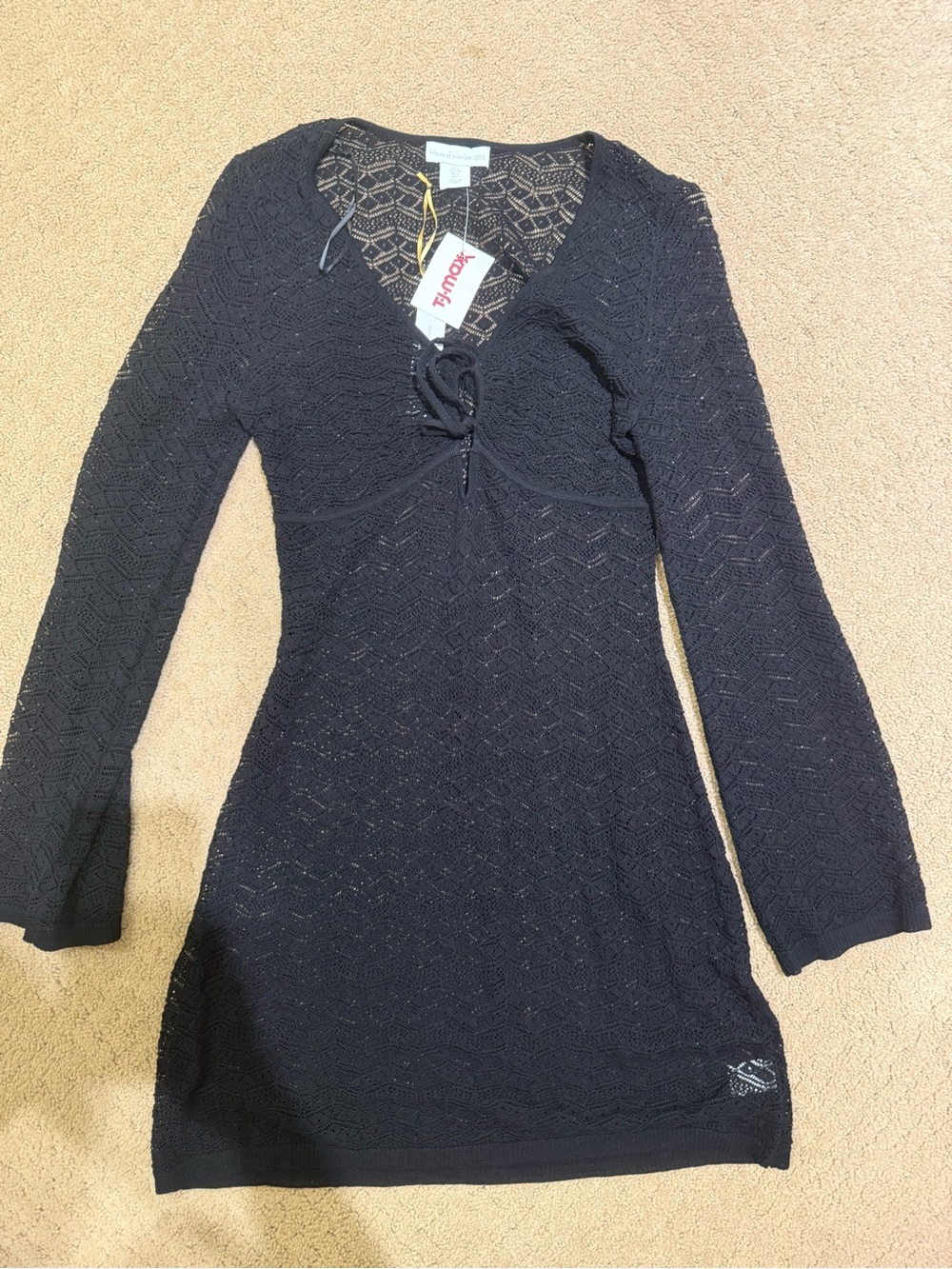 House of Harlow 1960 Black Long-Sleeve Knit Dress Cover Up